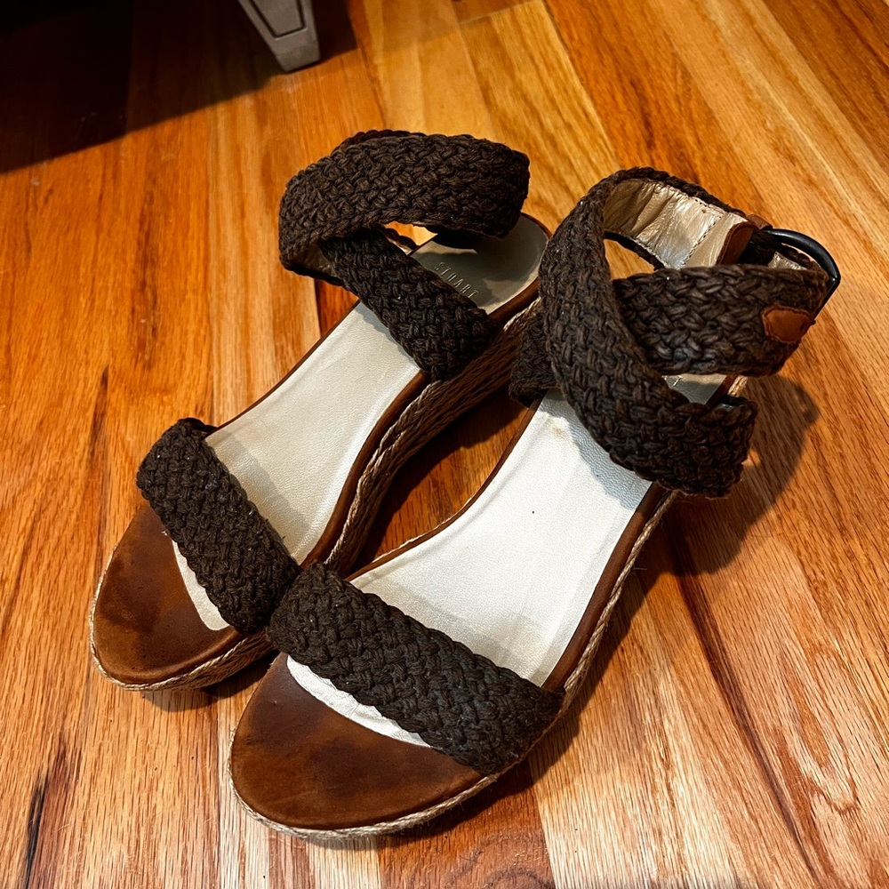 Stuart Weitzman Chocolate Brown Woven Wedge Sandals